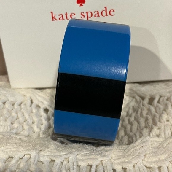 NWT Kate Spade Bronwyn Bangle Bracelet Blue Multi Black & Royal Blue Stripes - Picture 3 of 6